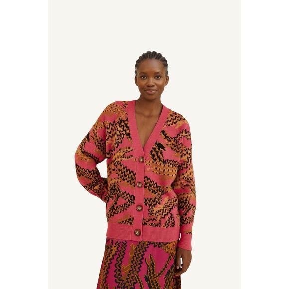 Farm Rio pink oversized croc knit cardigan size medium - Picture 1 of 6